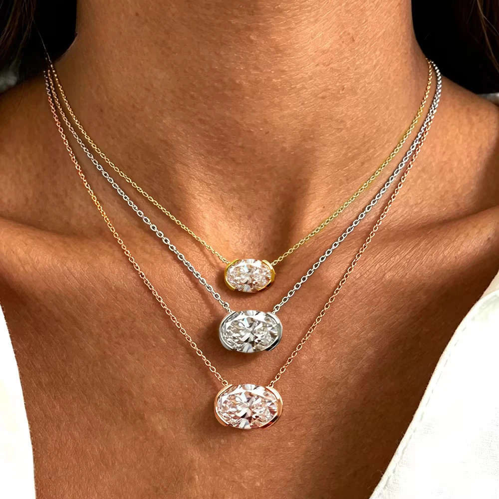 Colar de Moissanite Oval com M - Bezels Set Pendant avaliação e preço